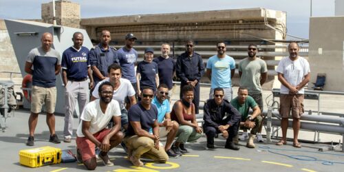 Group picture with all participants of the MBES course on board the Coast Guard’s patrol vessel Guardião.