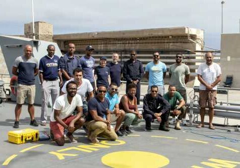 Group picture with all participants of the MBES course on board the Coast Guard’s patrol vessel Guardião.